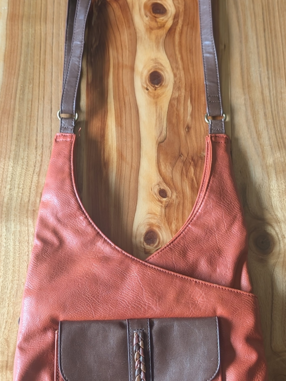 Bueno Two-Tone Orange and Brown Faux-Leather Crossbody